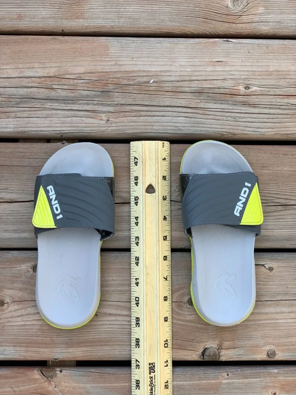 And1 Kids Slides Sandals Youth 2/3 Gray Yellow Slip On Adjustable Athletic Shoes